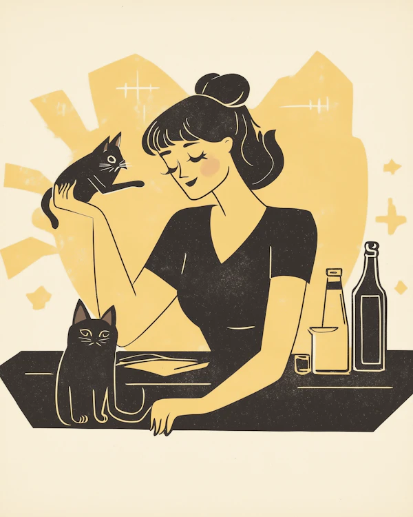 Woman with Cats Illustration