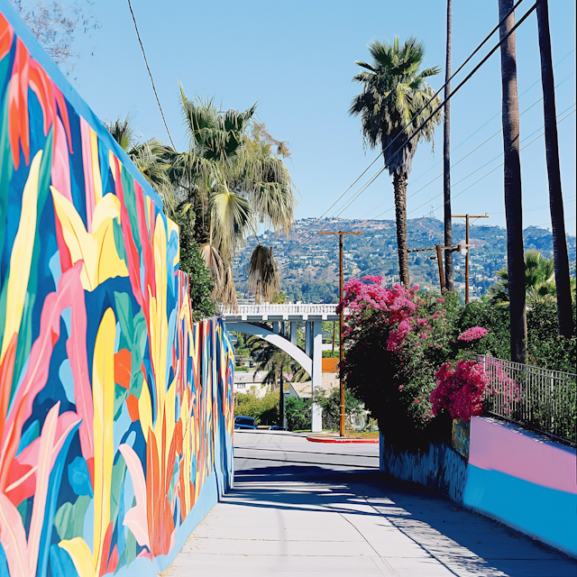 Vibrant Urban Mural and Tropical Scenery