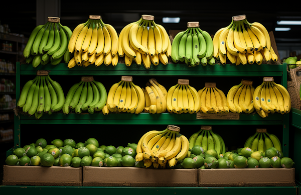 Bananas and Limes Display at a Grocery Store