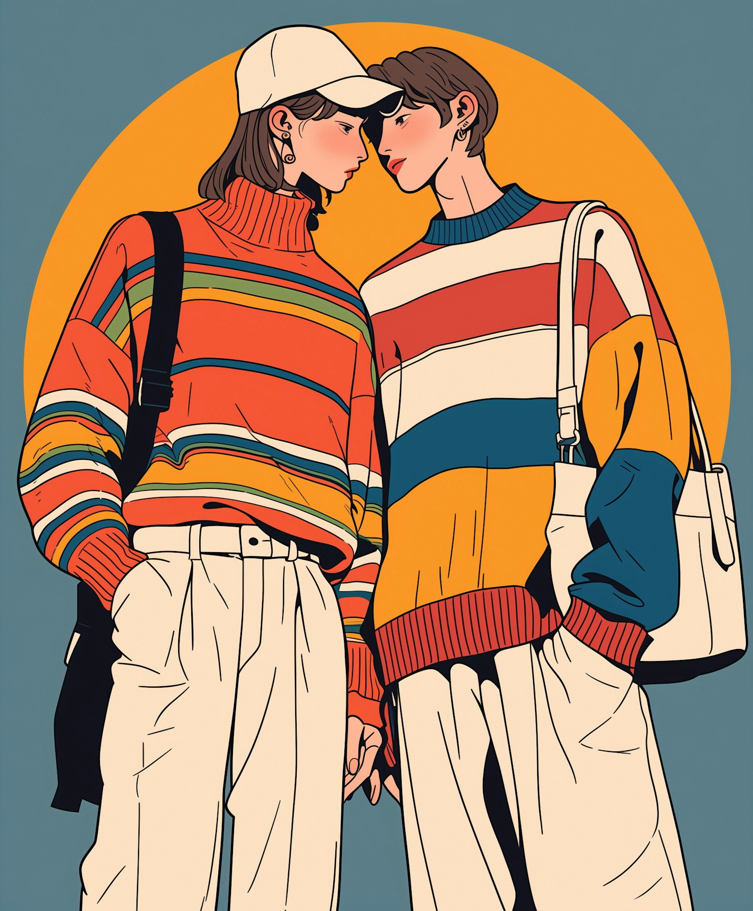 Two People in Colorful Sweaters