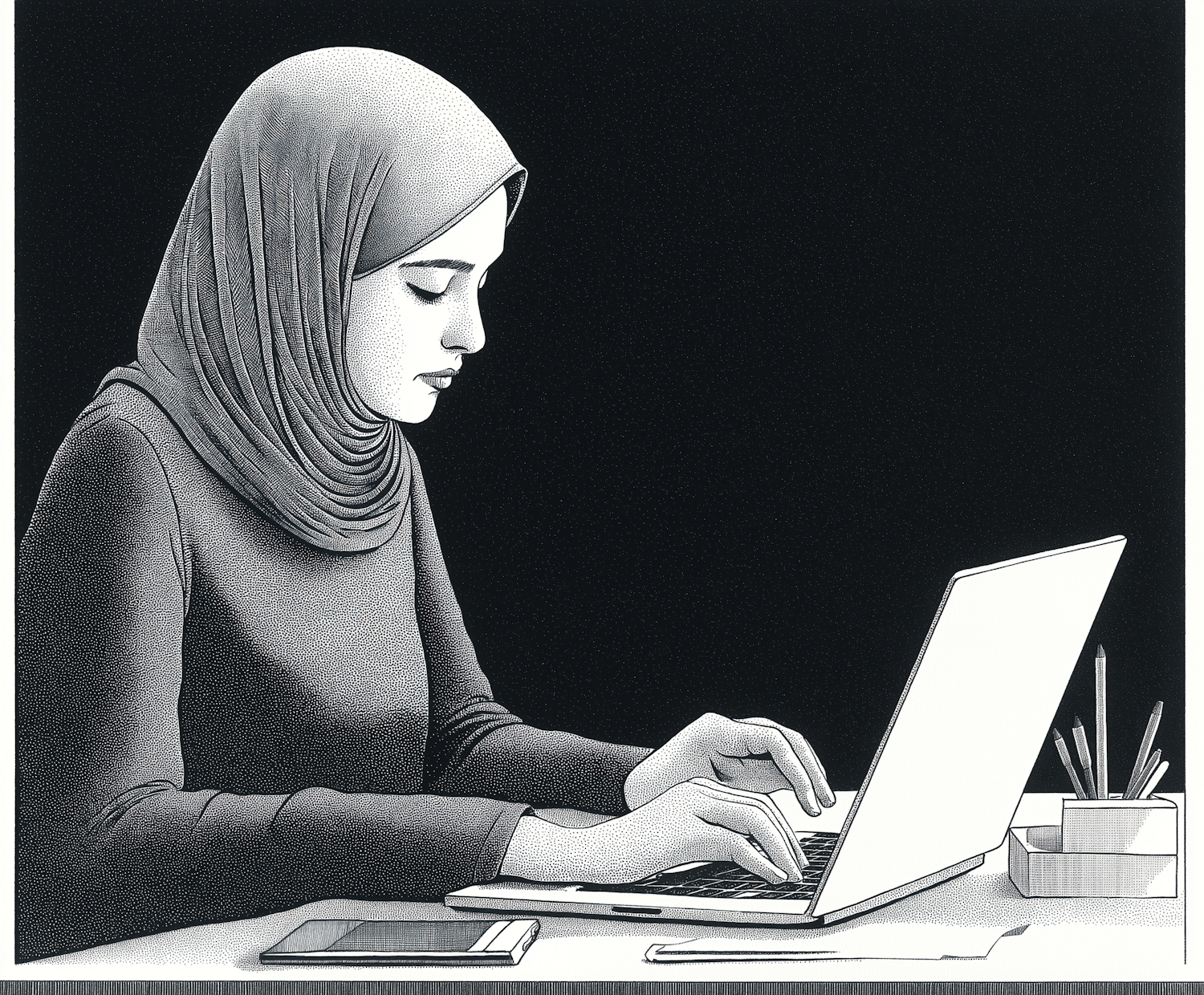 Woman in Hijab Working on Laptop