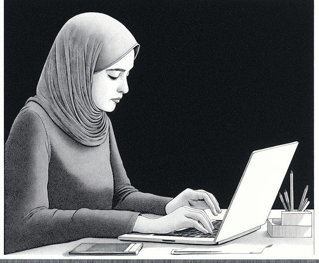 Woman in Hijab Working on Laptop