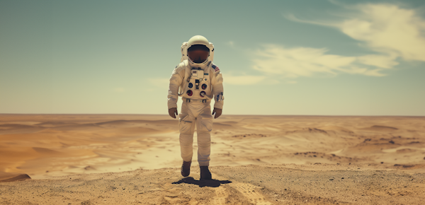 Solitary Astronaut on a Barren Landscape