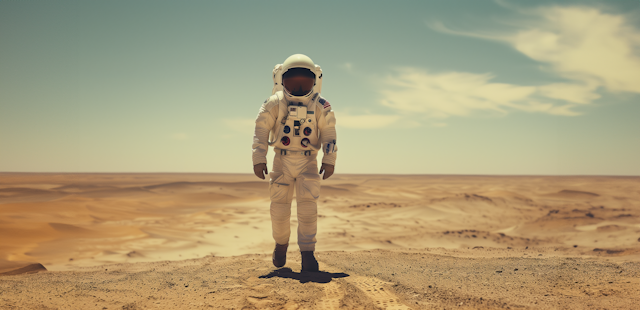 Solitary Astronaut on a Barren Landscape