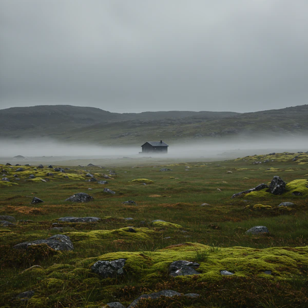 Misty Cabin Landscape