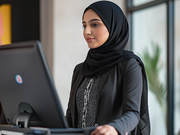 Woman in Black Hijab Working at Computer