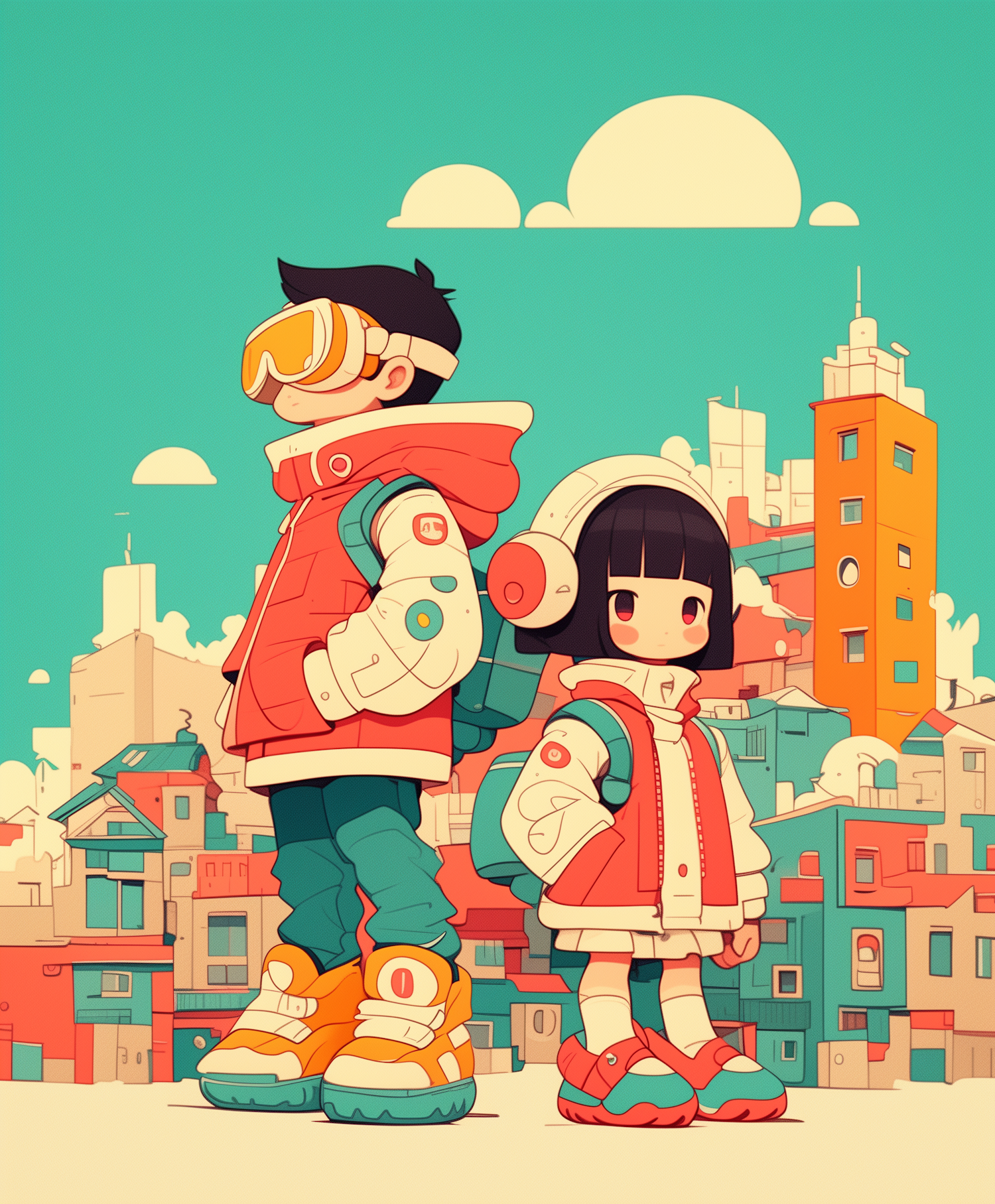 Animated Duo in Futuristic Cityscape