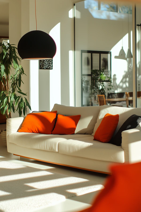 Modern Living Room with Orange Cushions