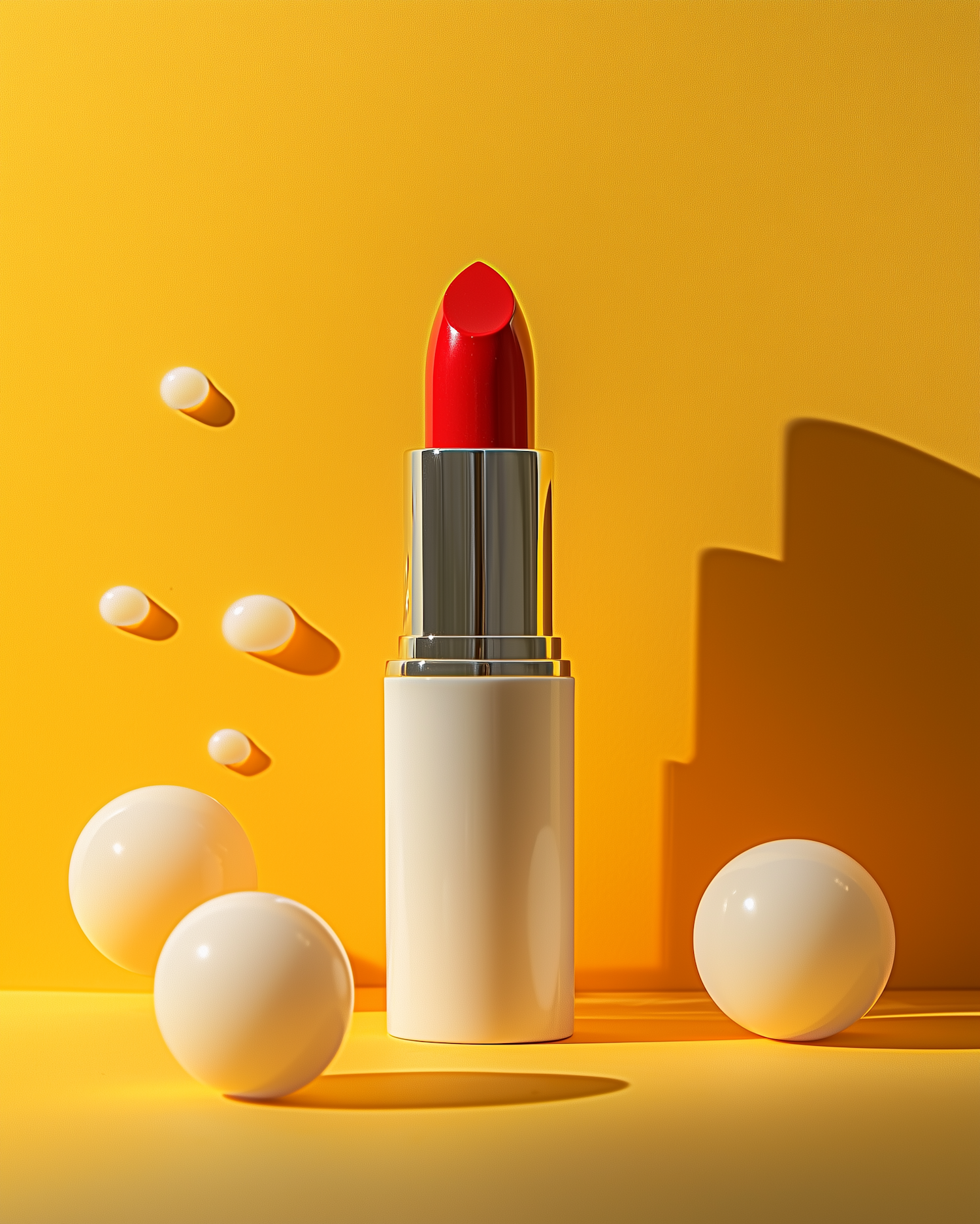 Striking Red Lipstick on Yellow Background