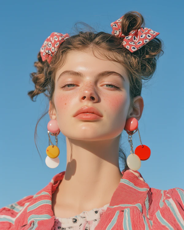 Stylish Young Woman with Buns and Earrings