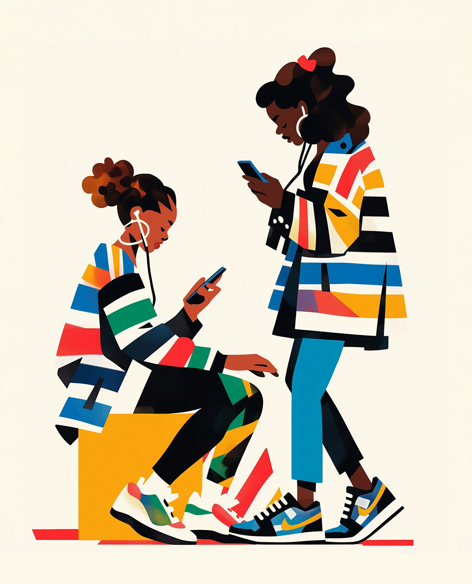 Young Women Engaged with Smartphones