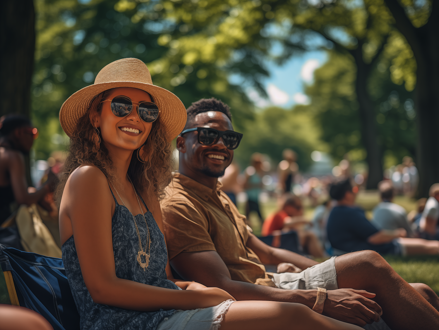 Summer Bliss: A Joyous Couple in Sunglasses at the Park