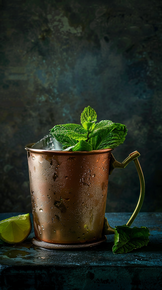 Copper Mug with Condensation and Mint