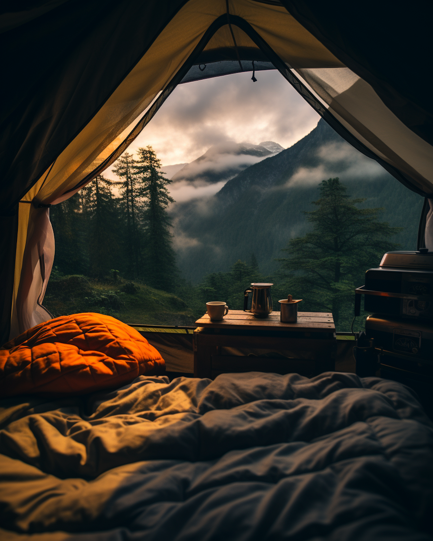 Mountain View Sunrise from Inside a Camper's Tent