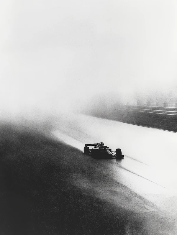 F1 Car on Wet Track