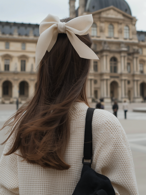 Contemplative Woman and Classical Architecture