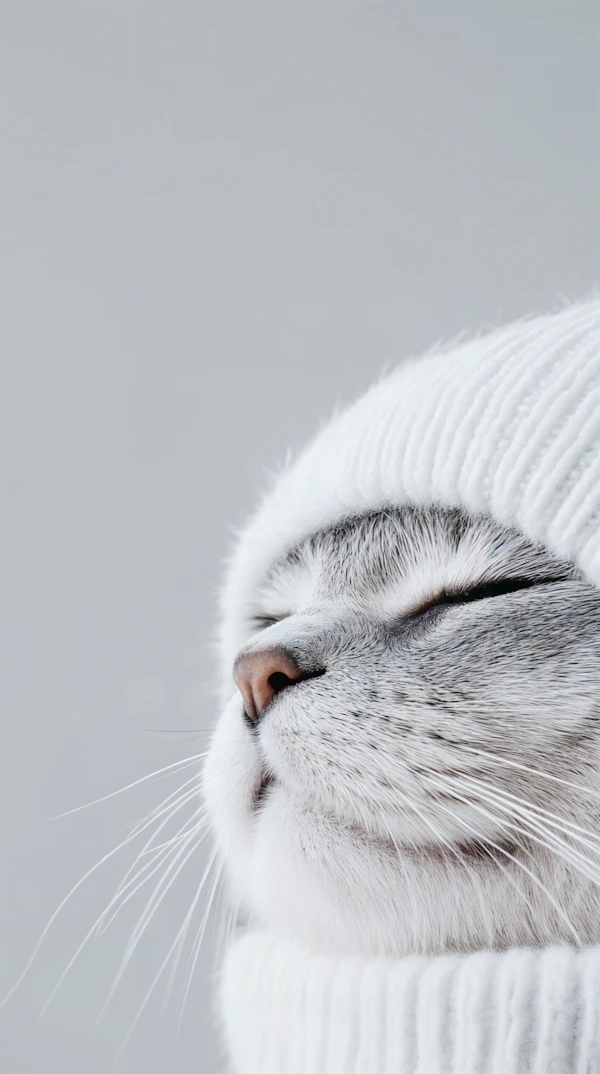 Cozy Cat in Knitted Hat