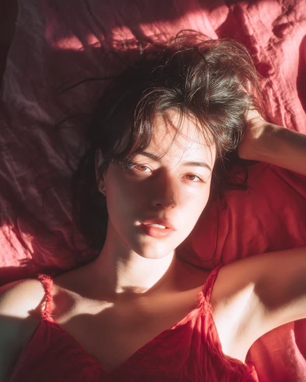 Serene Portrait on Red