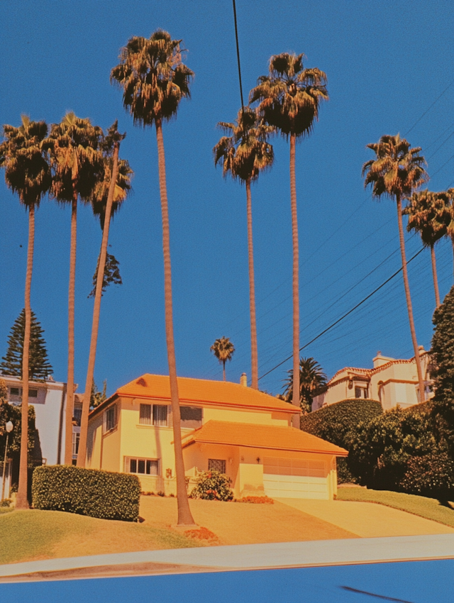 Suburban Palm Trees and House