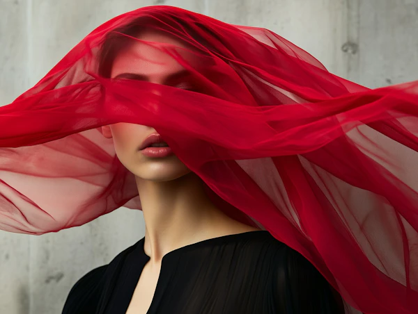Red Sheer Fabric Portrait