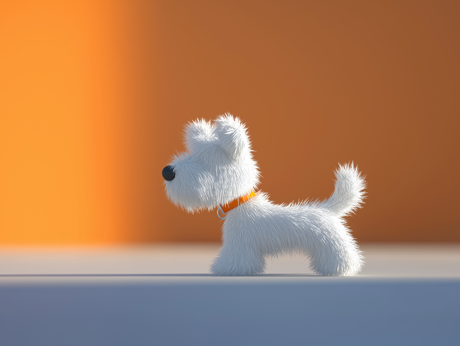 Fluffy White Dog with Orange Collar