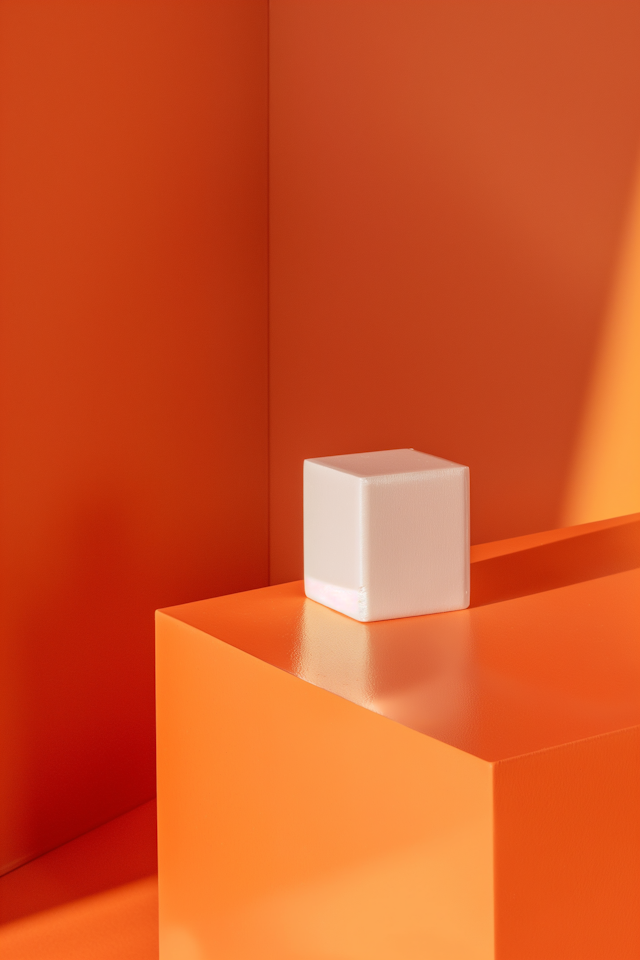 Minimalist Orange Composition with White Cube