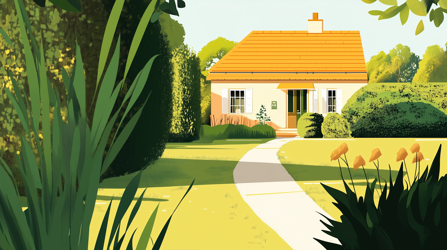 Serene Garden House Illustration