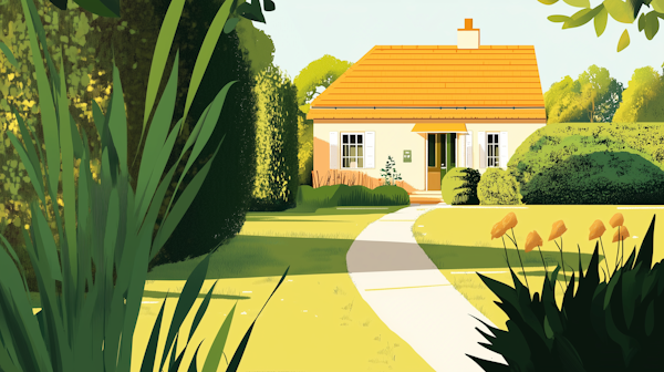 Serene Garden House Illustration