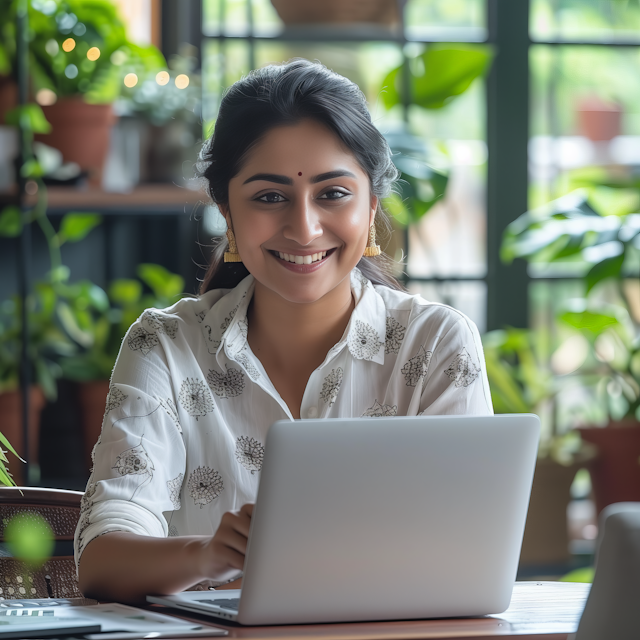 Professional Woman in Ethnic Attire at Work