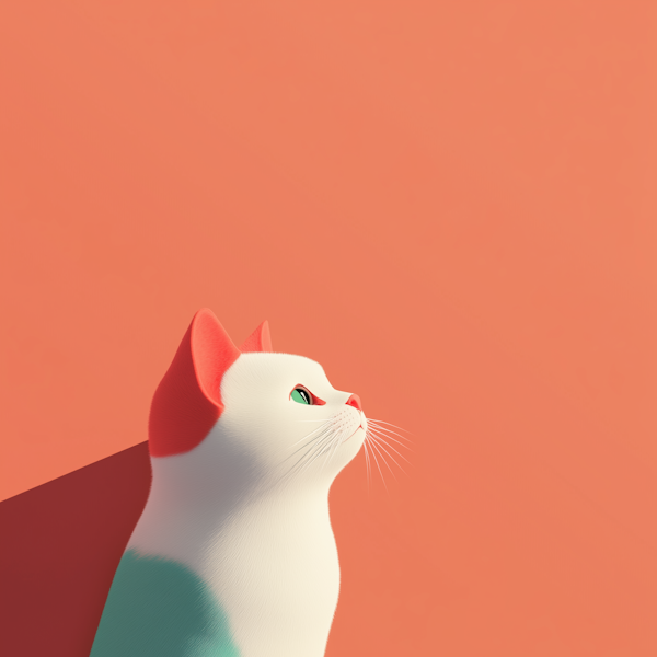 Stylized White Cat with Green Eyes