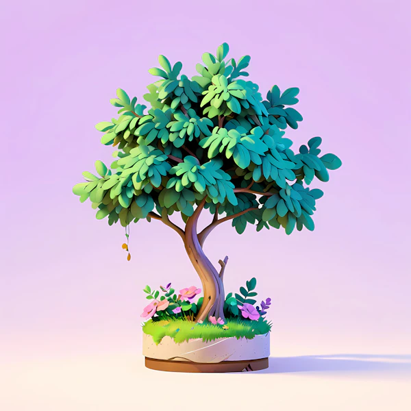 Whimsical Tree in Pastel Landscape