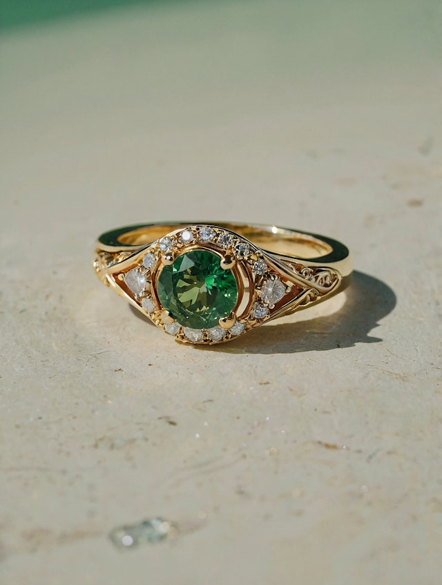 Elegant Gold Ring with Green Gemstone