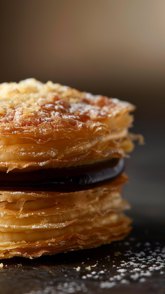 Close-Up of a Golden Layered Pastry