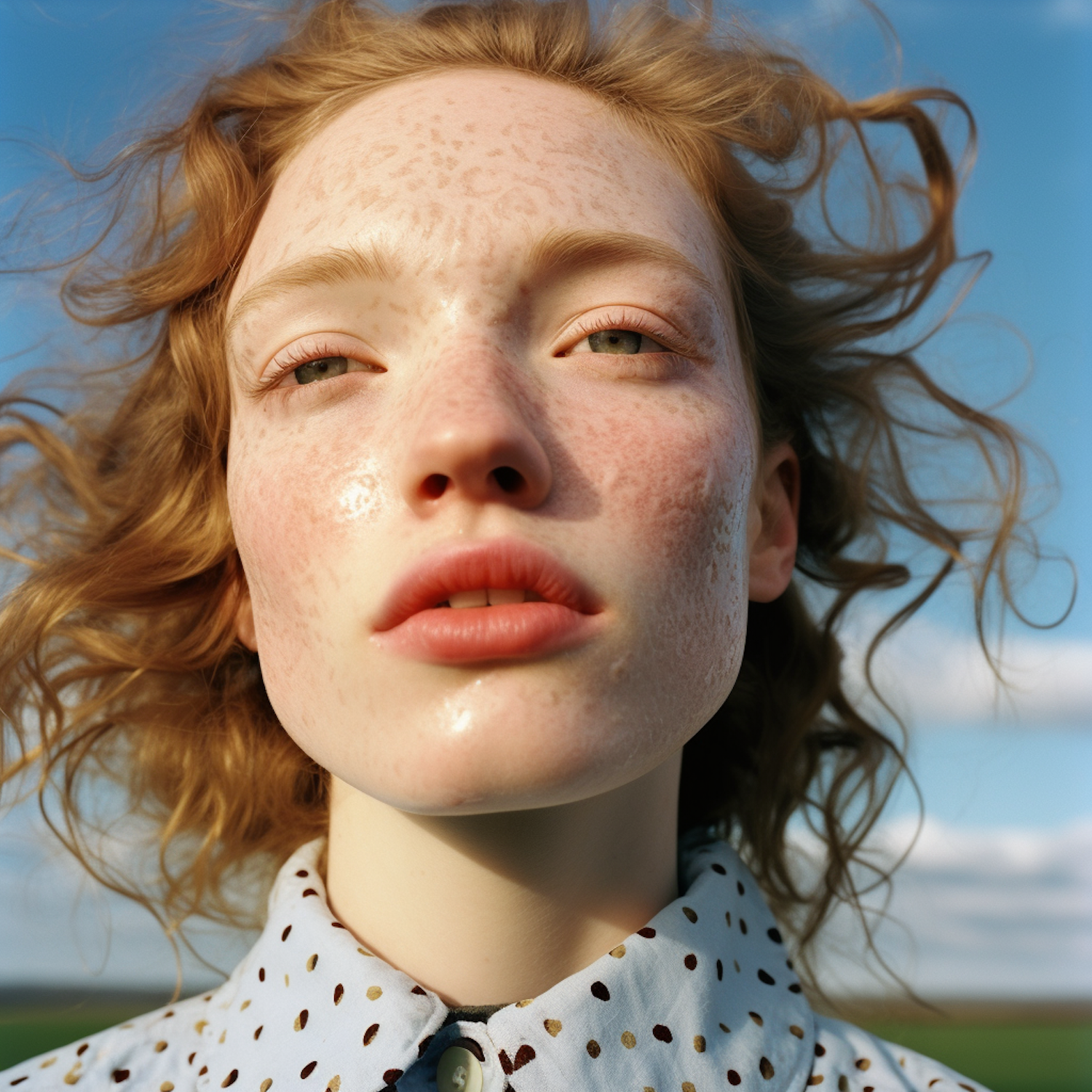 Serene Freckled Redhead in Natural Light