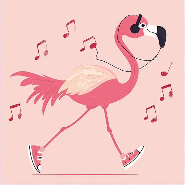 Whimsical Flamingo with Headphones