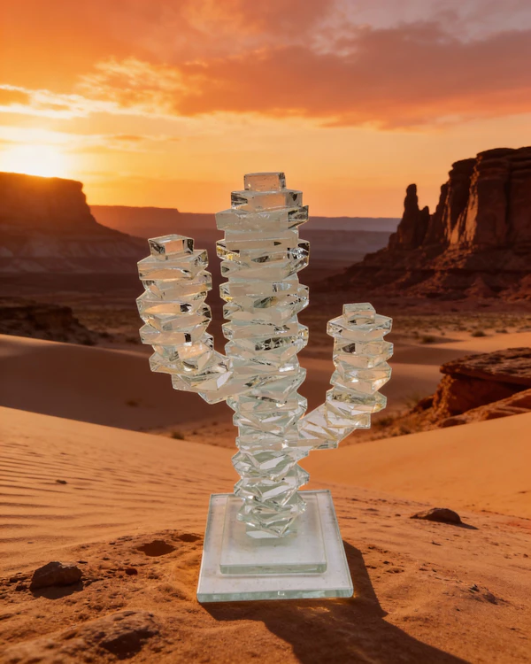 Glass Cactus Sculpture