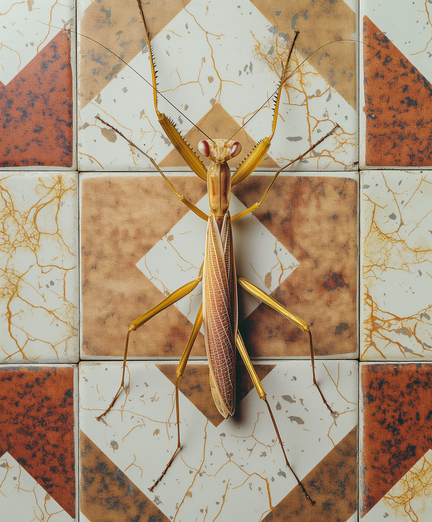 Praying Mantis on Tiled Surface