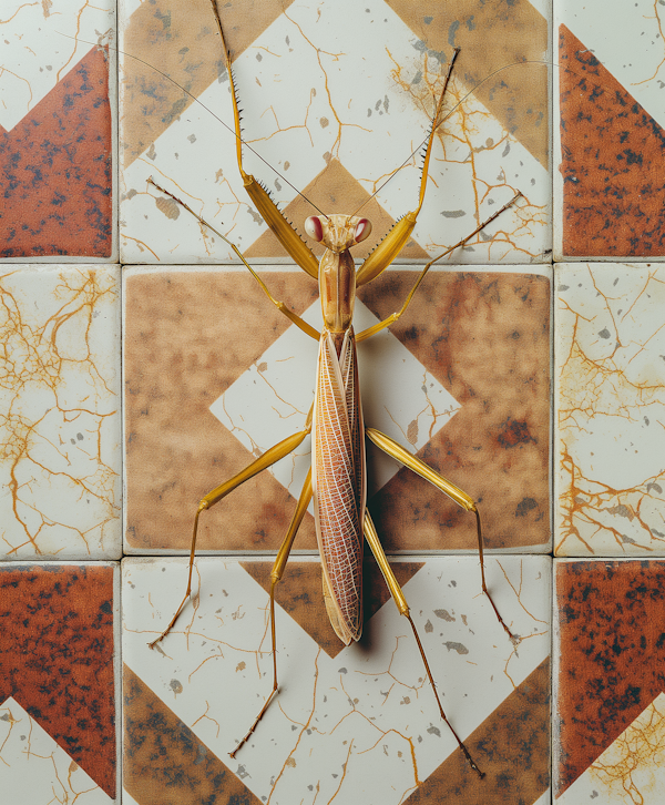 Praying Mantis on Tiled Surface