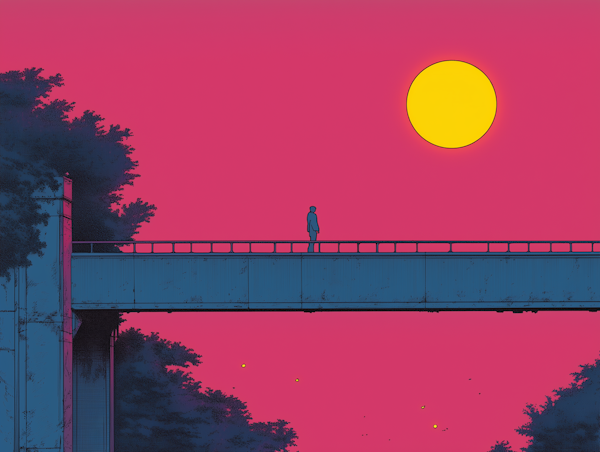 Solitary Figure on Bridge at Sunset