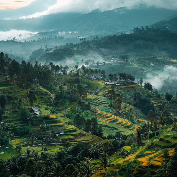 Serene Terraced Hillside at Dawn