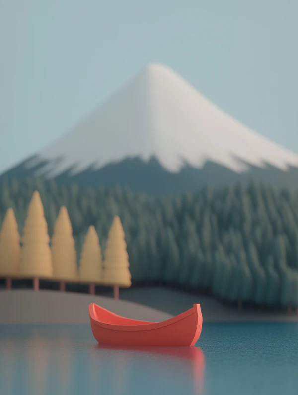 Serene Lake Landscape with Orange Canoe
