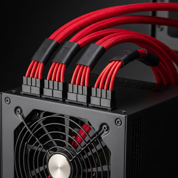 Red PSU Cables Close-Up