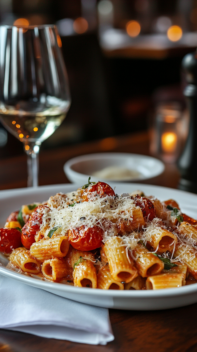 Pasta and Wine Close-Up