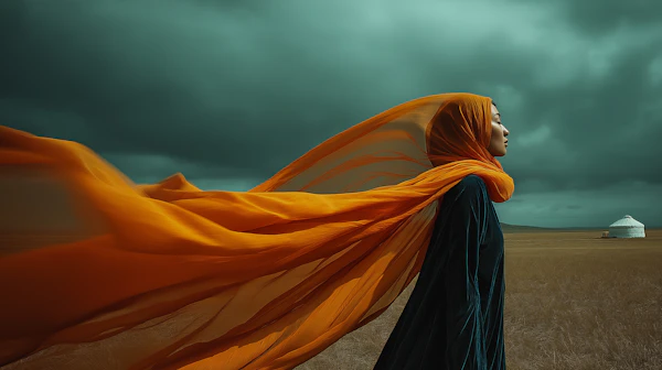 Woman in Flowing Fabric