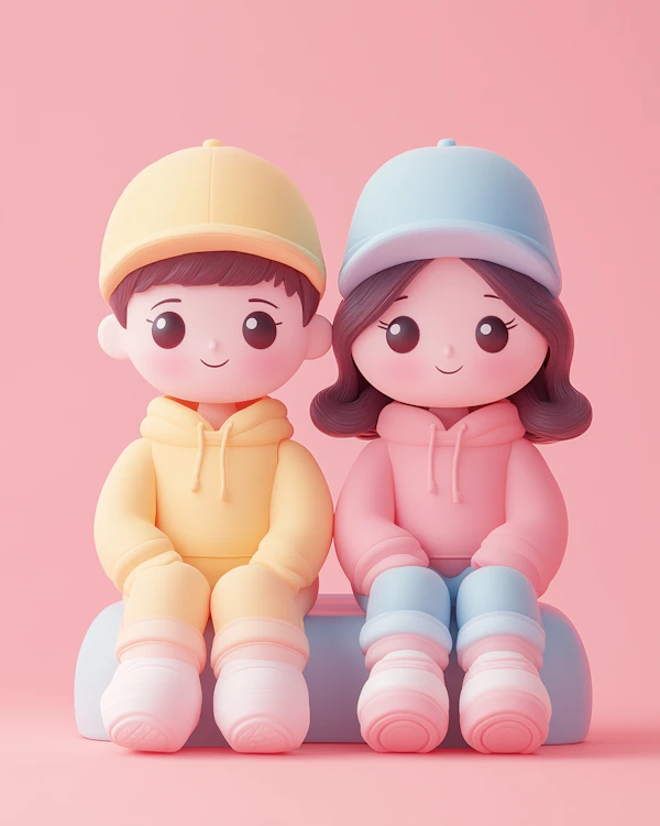 Cartoon Duo on Bench