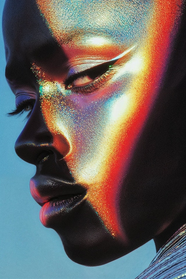 Metallic Portrait of Serene Woman