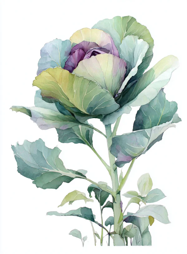 Watercolor Cabbage Art
