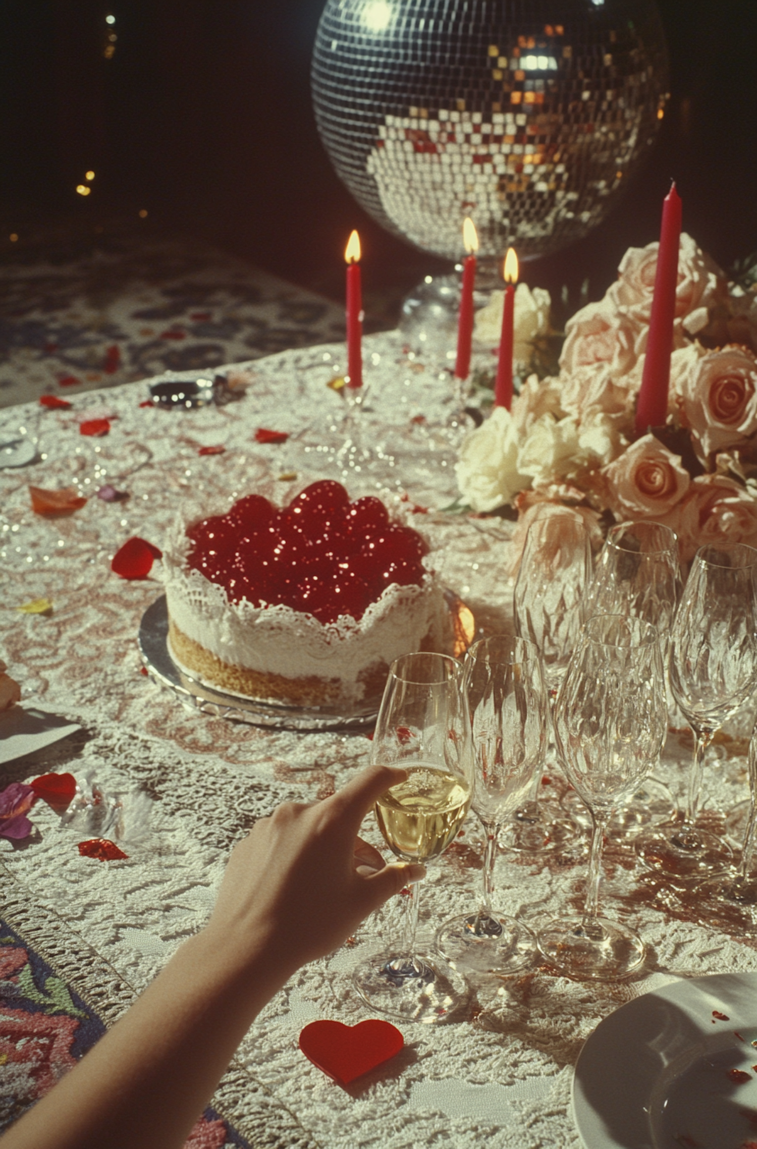 Elegant Table Setting with Cake and Champagne