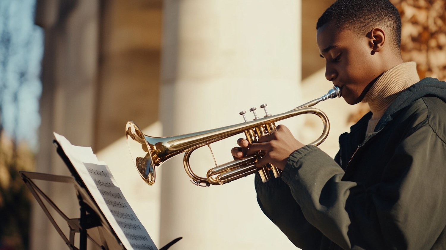 Young Musician Playing Trumpet