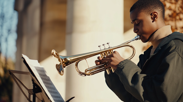 Young Musician Playing Trumpet